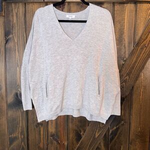 Aritzia Babaton Gray Sweater V-neck Front Pockets Wool Linen Blend
